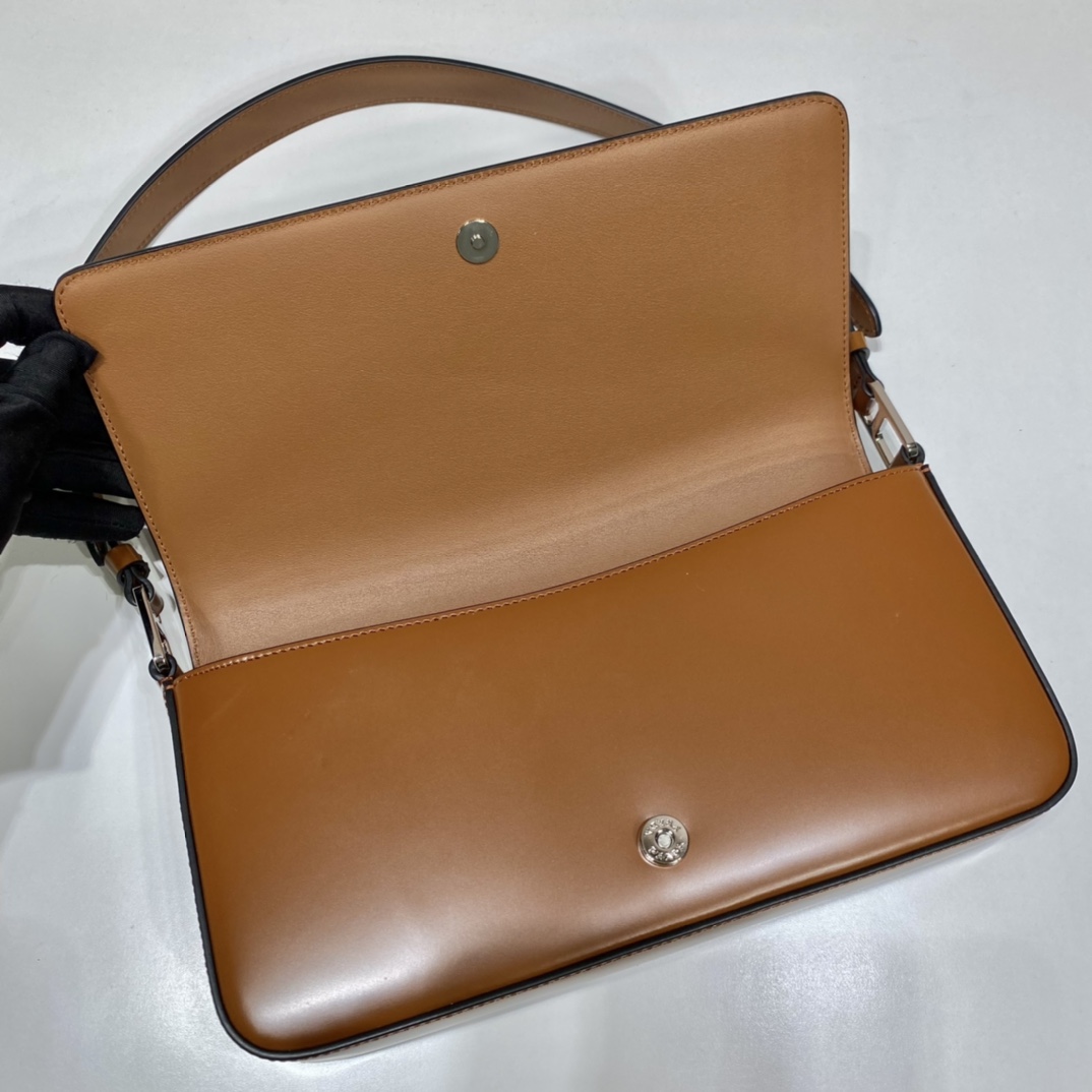 Prada Leather Bag Shoulder Bag Handbag Brown 1BD323